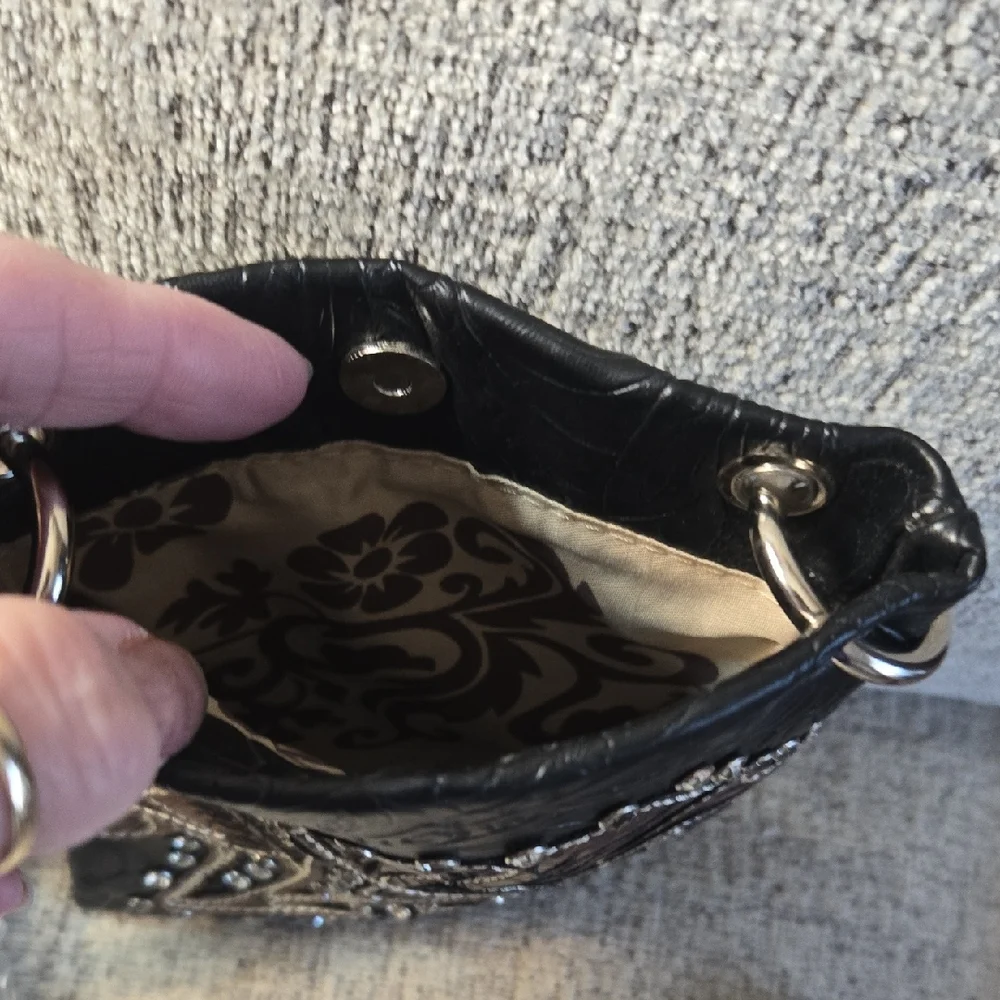 Royal West Elegant Black and Brown Floral Crossbody Bag 5.50